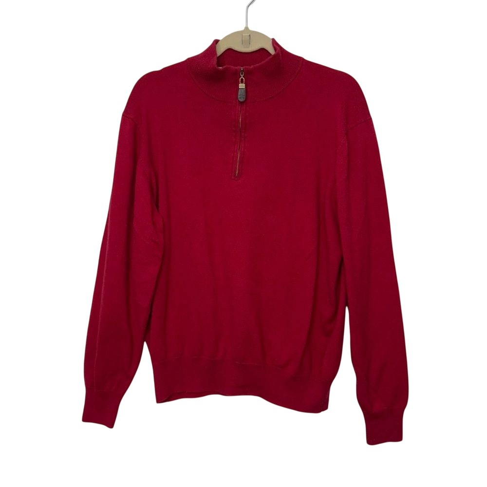 Orvis Men's Red Long Sleeve Quarter Zip Cashmere Blend Pullover Size Large
